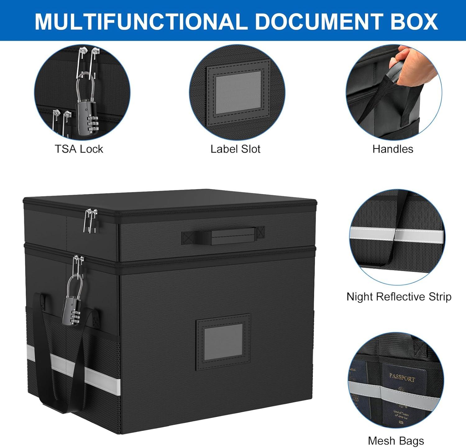 Black Fireproof and Waterproof Document Organizer with Combination Lock