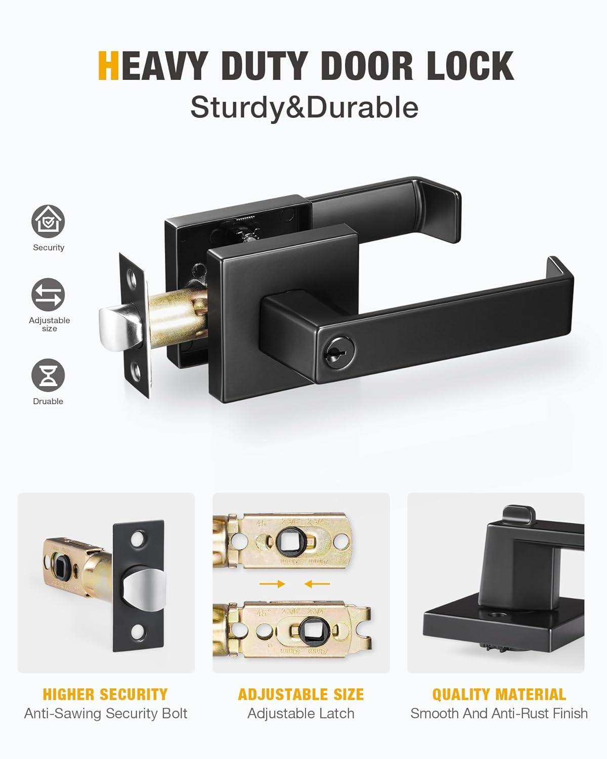 Front Door Handle and Deadbolt Set, Matte Black Exterior Door Lock Set with Deadbolt, Front Door Handles and Locks (2 Pack)