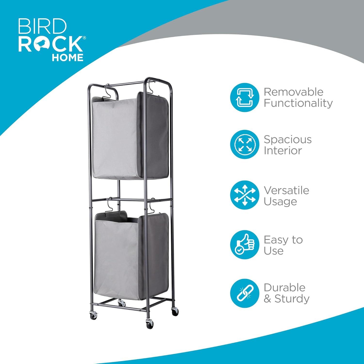 Modern Grey Metal Frame Laundry Sorter with Wheels