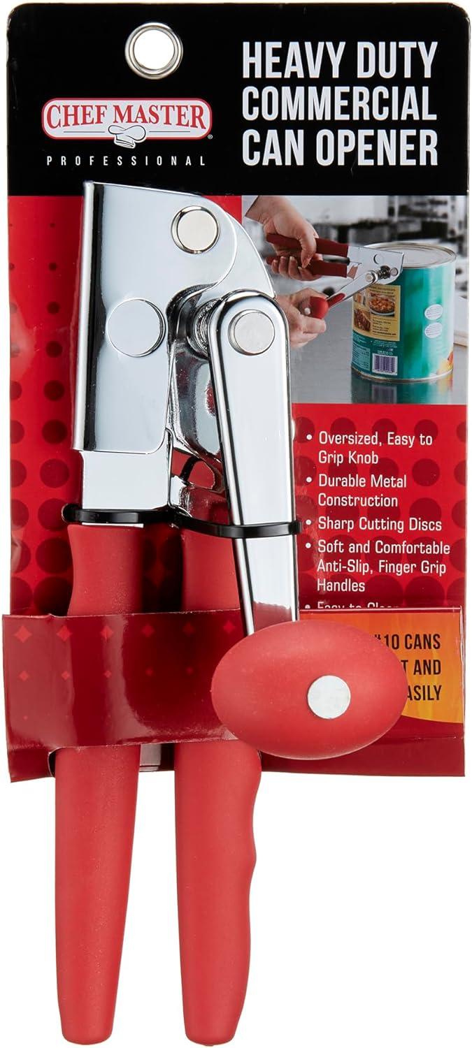 Chef Master Red Heavy Duty Commercial Can Opener with Ergonomic Handle