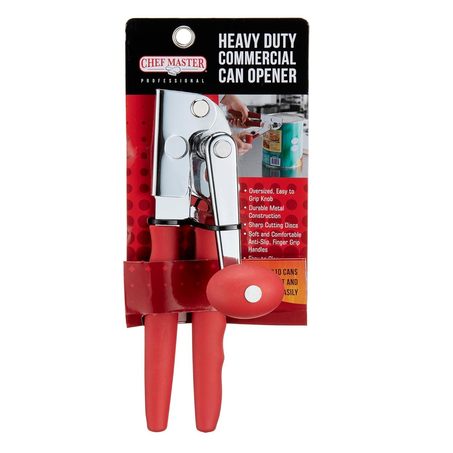 Commercial Stainless Steel Can Opener with Red Handle