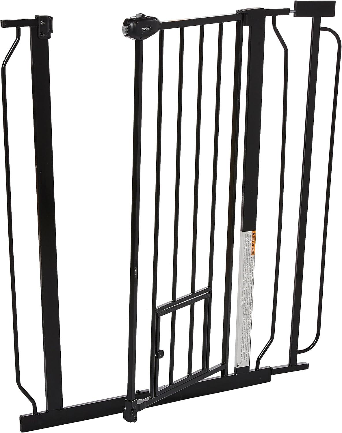 Carlson Pet Products 36" Extra Tall Walk-Through Pet Gate with Small Pet Door, includes 4-Inch Extension Kit, 4 Pack Pressure Mount Kit and 4 Pack Wall Mount Kit, Black