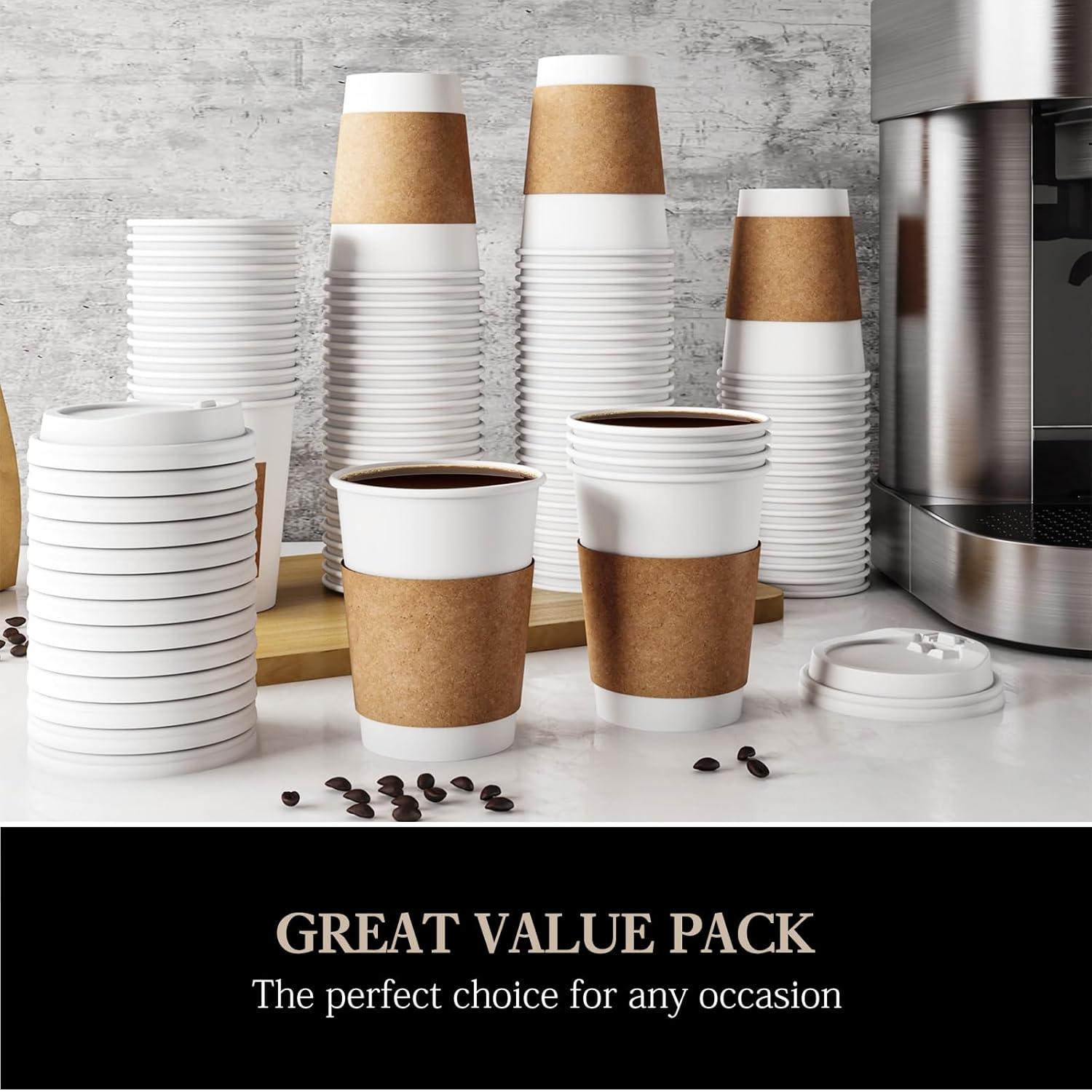 FAST APPLIANCES LLC Paper Cups,Cups,Disposable Cups 100 Pack 12 Oz Leak-Proof Coffee Cups With Lids And Sleeves Disposable Paper To Go Hot Coffee Cups For Home, Business, Office, Cafes And Parties