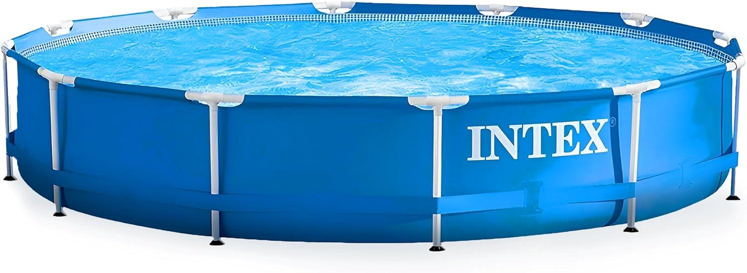 Intex Intex Round Metal Frame Outdoor Backyard Above Ground Swimming Pool