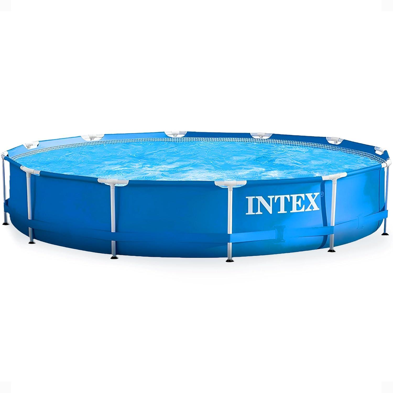 Intex Intex Round Metal Frame Outdoor Backyard Above Ground Swimming Pool