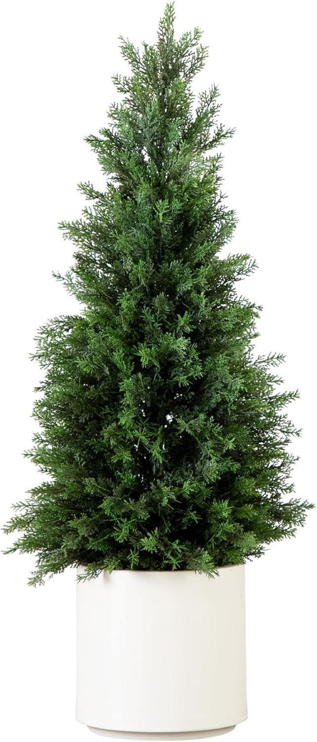 Nearly Natural 3-ft Artificial Cedar Tree in White Planter UV Resistant (Indoor/Outdoor)