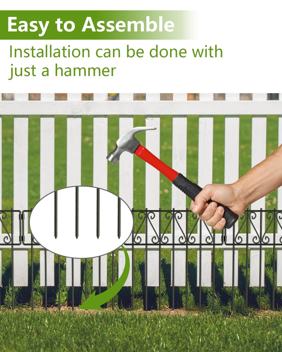 MOOACE 25 Pack Animal Barrier Fence,16.7 in(H) X 26.25 Ft(L) No Dig Decorative Fences, Rustproof Metal Small Fencing Panels, Dog Rabbits Blocker Fence for Outdoor Yard for Ground Stakes