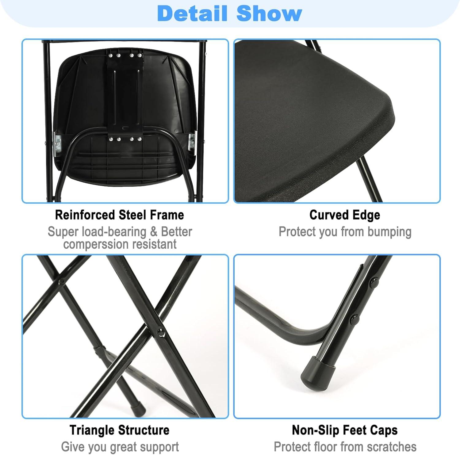 GARTOOO 10 Pack Plastic Folding Chair, Stackable Steel Frame Chairs,Portable Commercial Chair for Home, Office, Wedding, 550lbs Weight Capacity