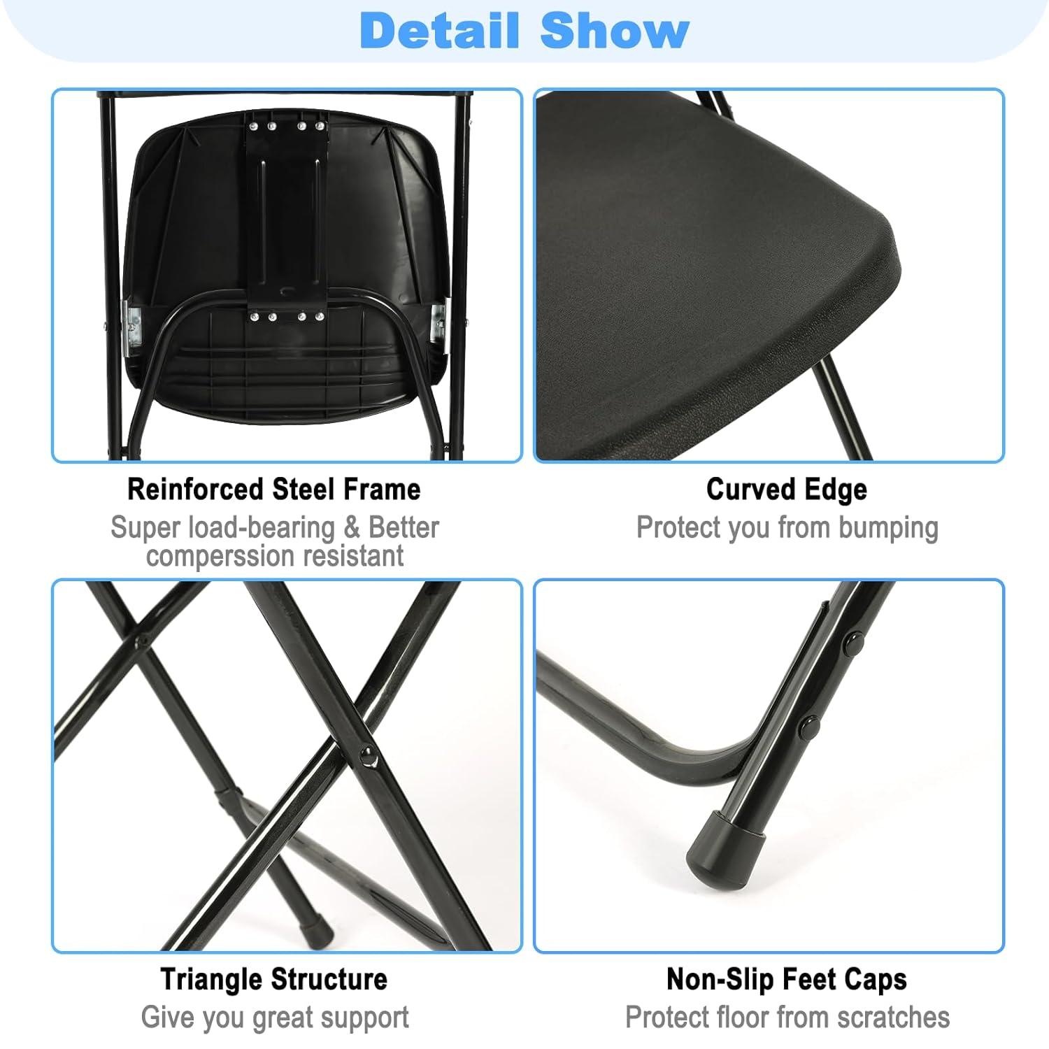 GARTOOO 10 Pack Plastic Folding Chair, Stackable Steel Frame Chairs,Portable Commercial Chair for Home, Office, Wedding, 550lbs Weight Capacity