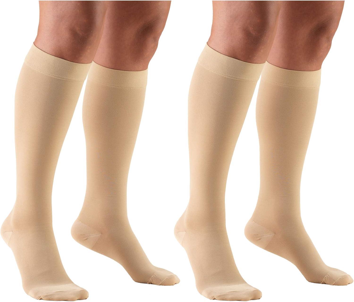 Truform 20-30 mmHg Compression Stockings for Men and Women, Knee High Length, Closed Toe Beige Medium