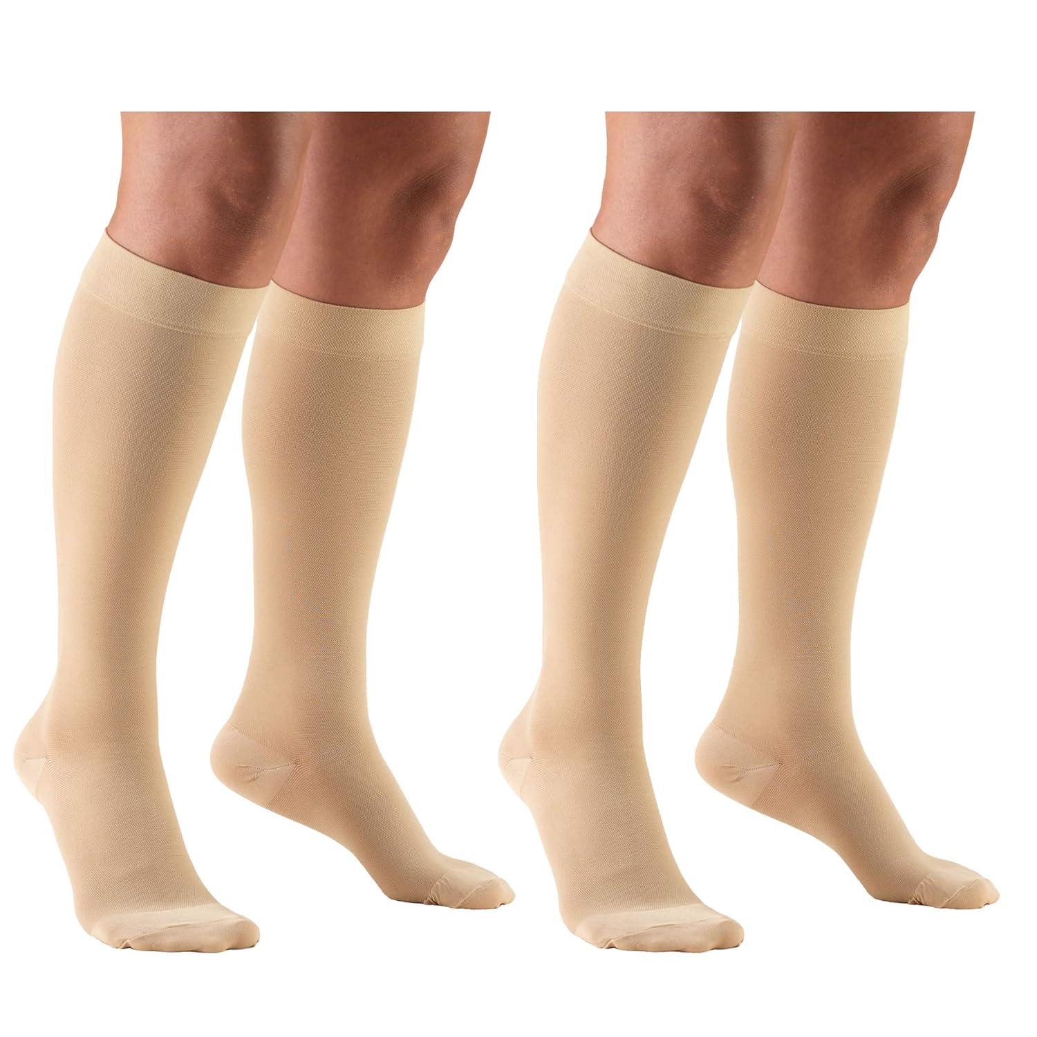 Truform 20-30 mmHg Compression Stockings for Men and Women, Knee High Length, Closed Toe Beige Medium
