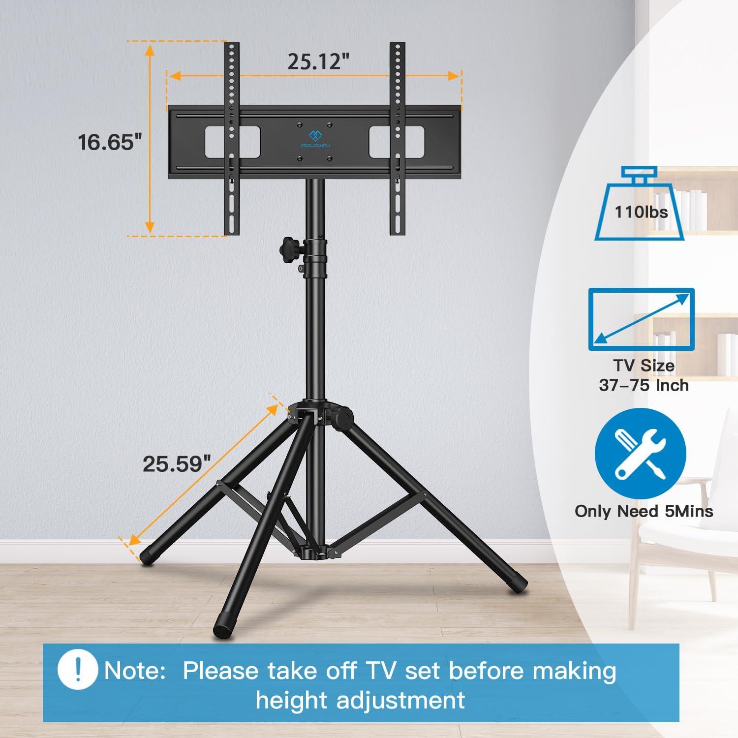 PERLESMITH Tripod TV Stand -Portable TV Stand for 37-85 Inch LED LCD OLED Flat Screen TVs-Height Adjustable Display Floor TV Stand with VESA 600x400mm, Holds up to 110lbs PSTM2