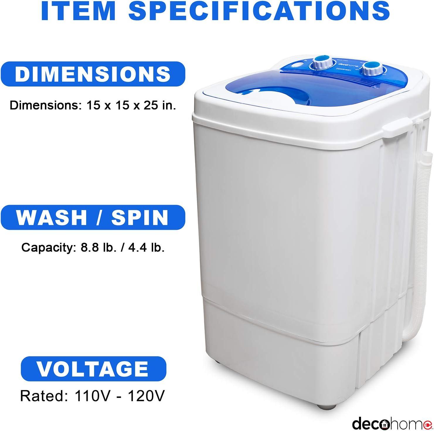 Deco Home Portable Washing Machine for Apartments, Dorms, and Tiny House with 8.8 lb Capacity, 250W Power, Wash and Spin Cycles, Includes Drainage Hose