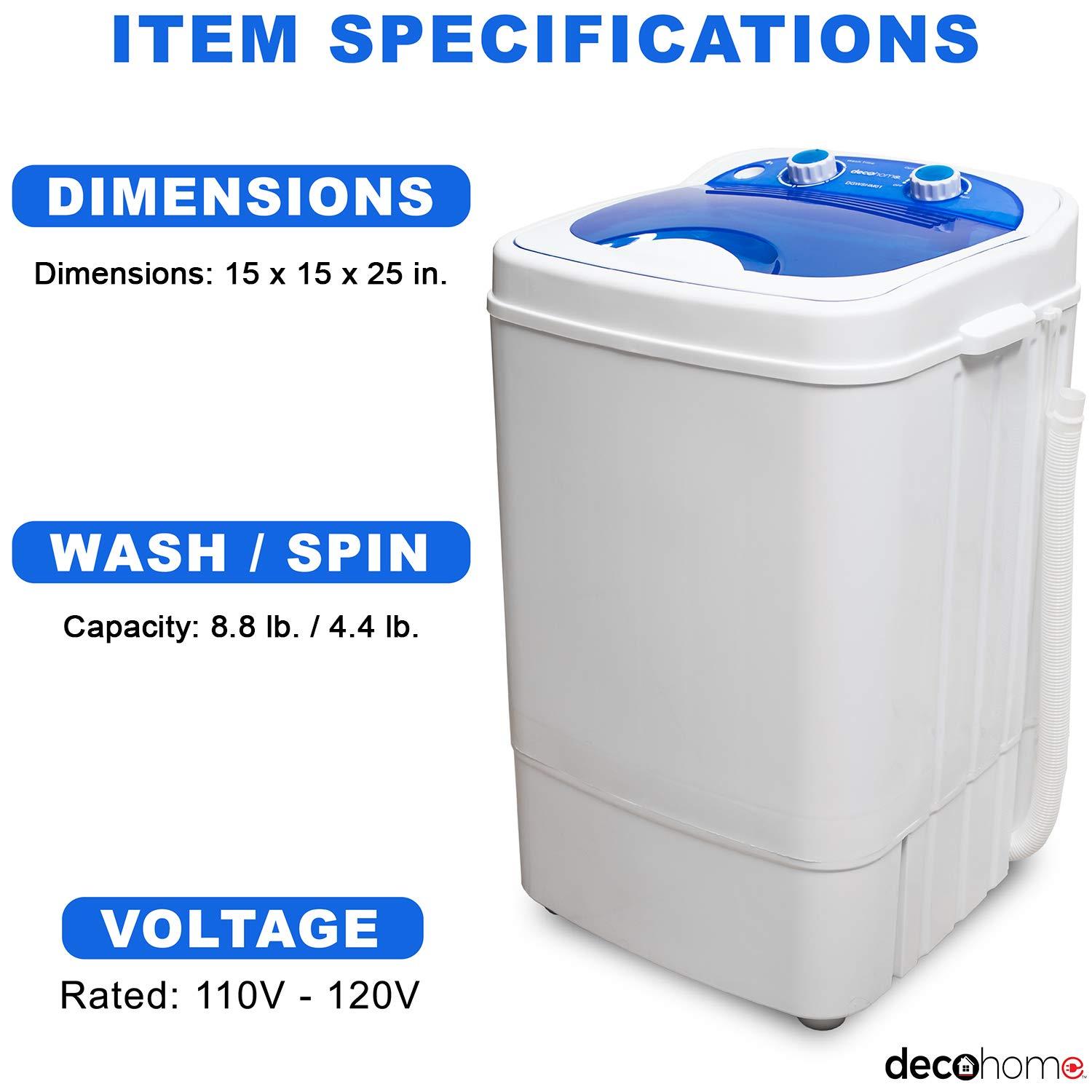 Deco Home Portable Washing Machine for Apartments, Dorms, and Tiny House with 8.8 lb Capacity, 250W Power, Wash and Spin Cycles, Includes Drainage Hose