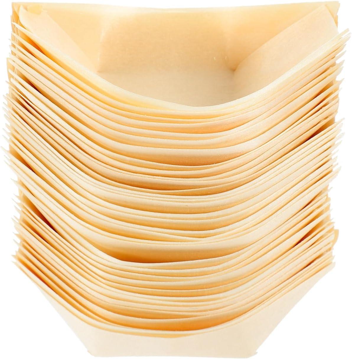 50pcs Disposable Sushi Boat Plates Natural Wooden Sushi Dishes Trays for Restaurant Home