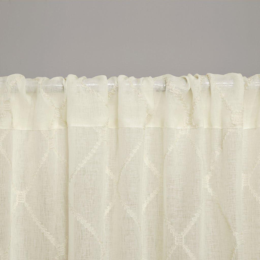 Ivory Embroidered Sheer Rod Pocket Drape Panel