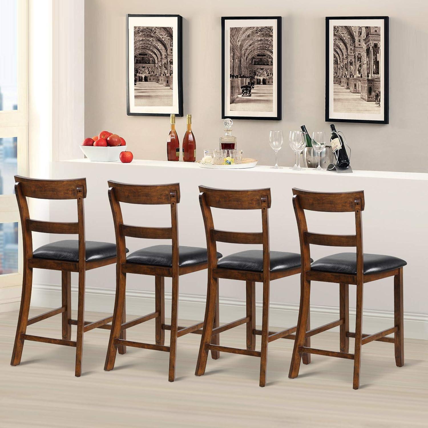 Topbuy Set of 2 Bar Stools Vintage Wooden Dining Chair for Kitchen, Bistro Brown&Black