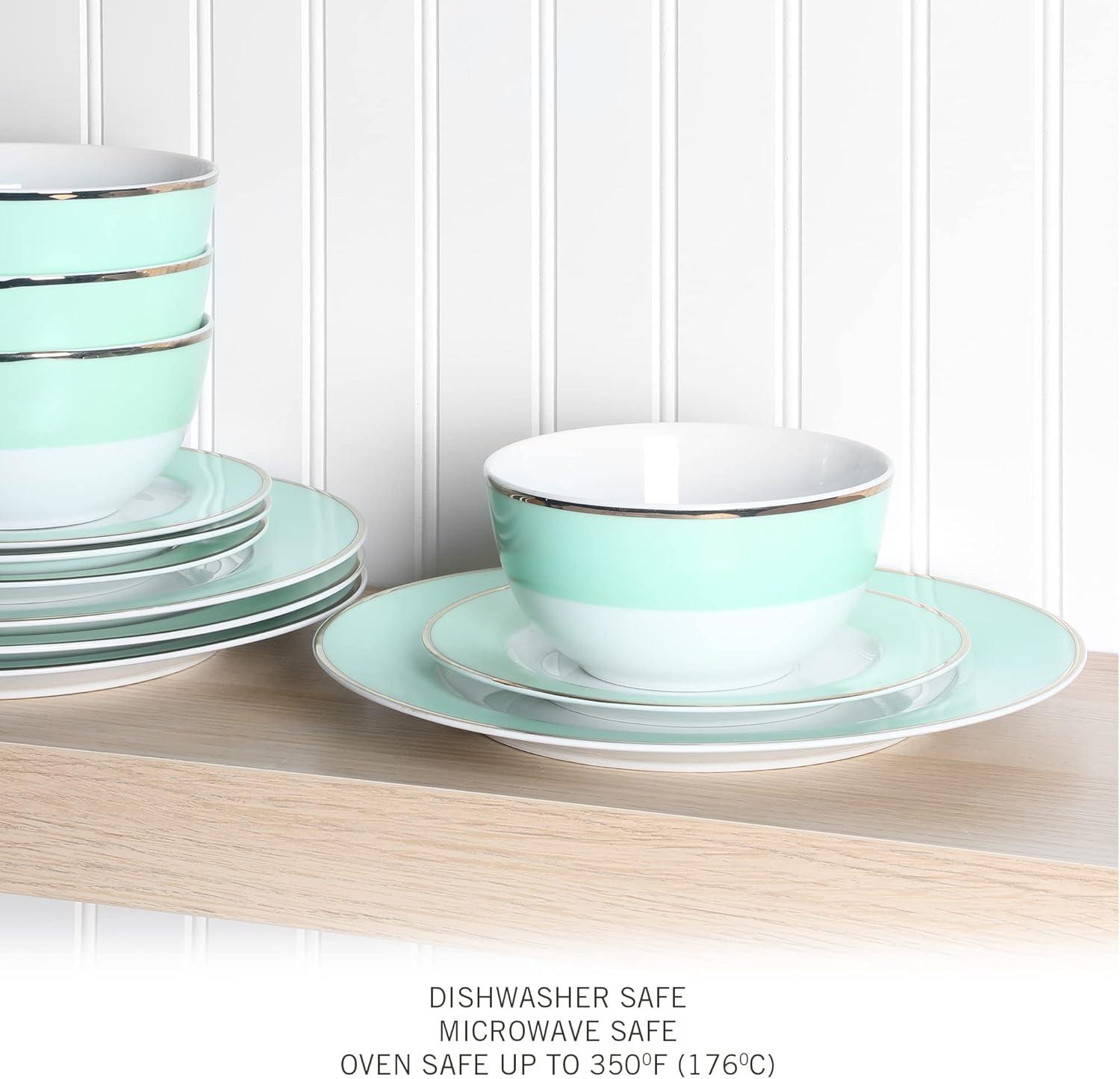 Coastal Blue and White Porcelain Dinnerware Set, Service for 4