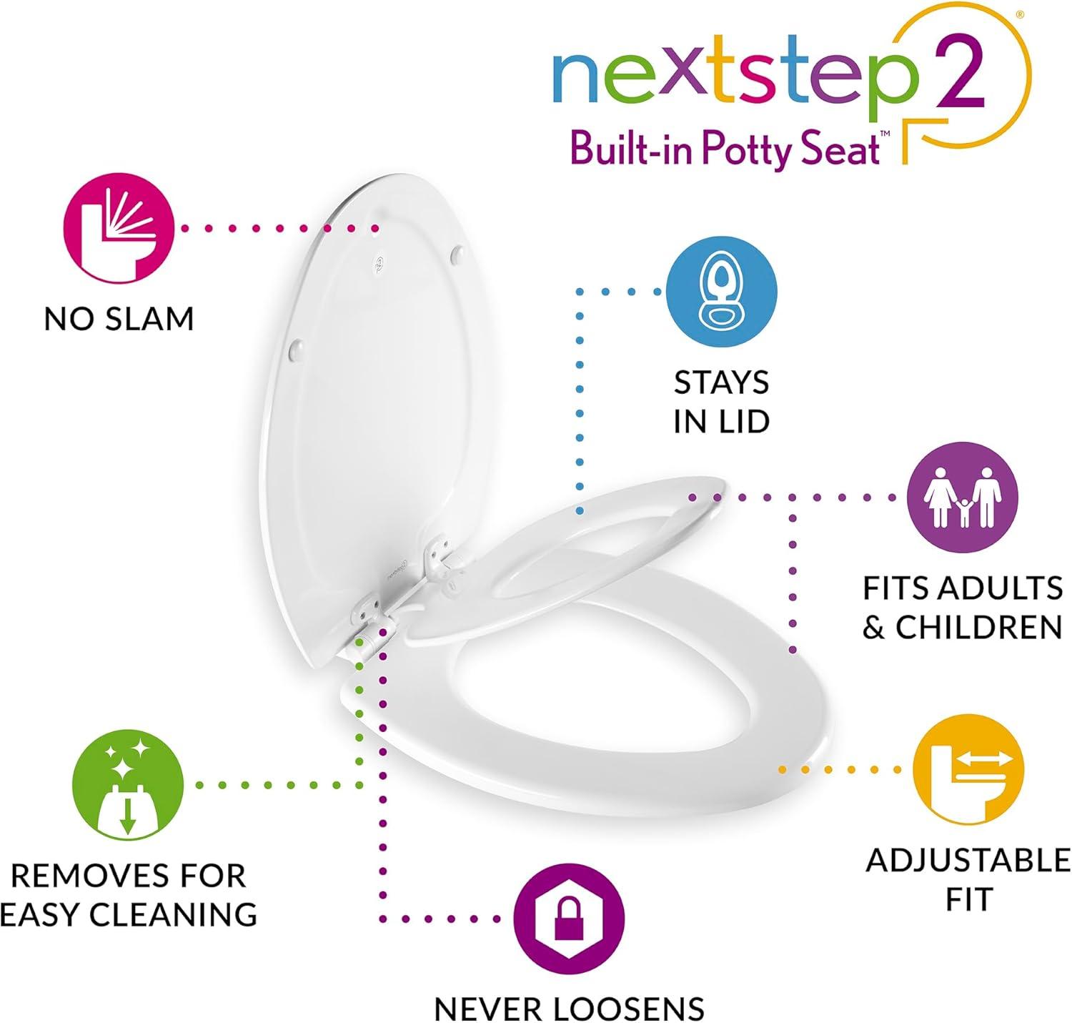 Mayfair NextStep2 Toilet Seat with Built-In Toddler Potty Training Seat, Slow Close, Easy Clean, Magnetic Removable Kids Seat, ELONGATED, Biscuit