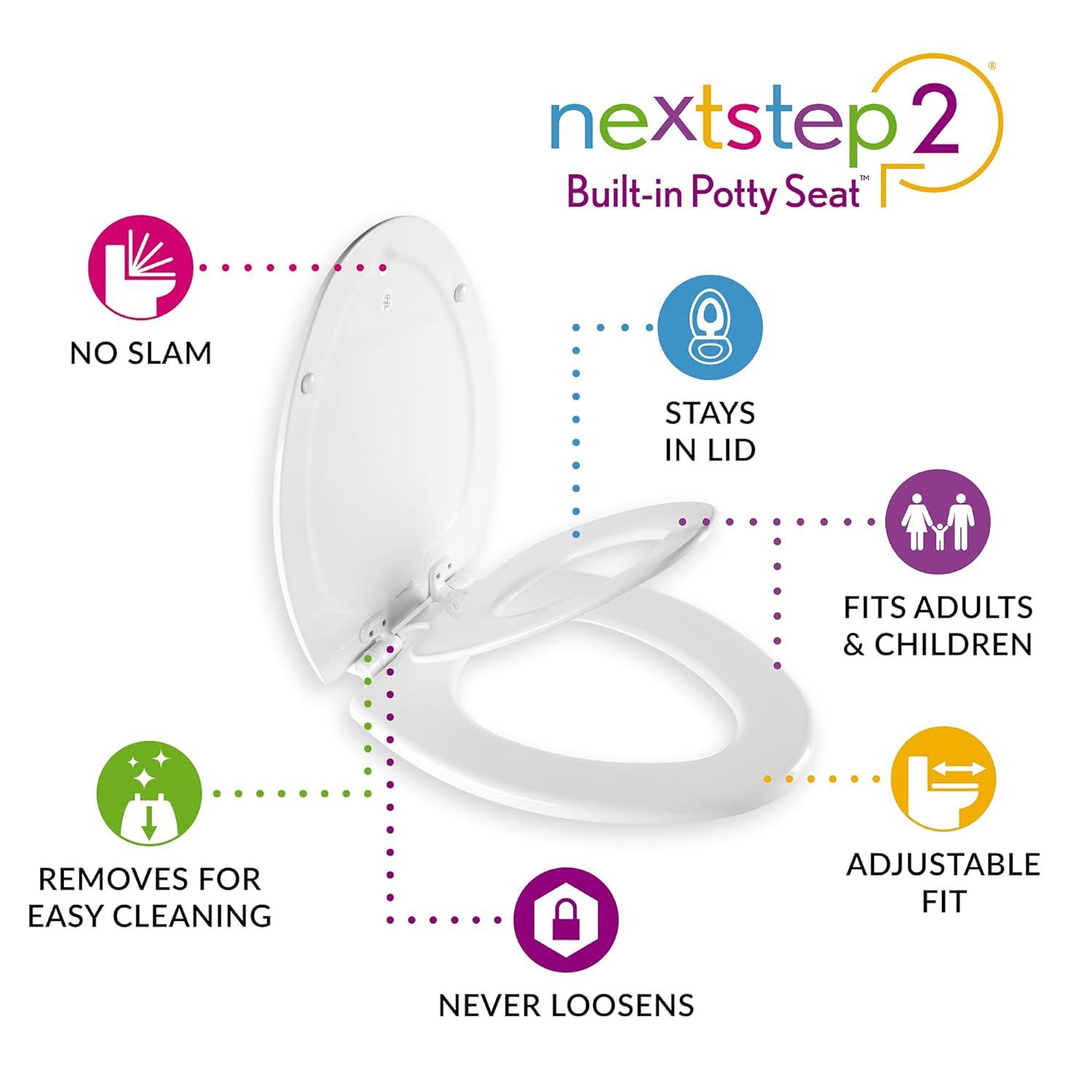 Mayfair NextStep2 Toilet Seat with Built-In Toddler Potty Training Seat, Slow Close, Easy Clean, Magnetic Removable Kids Seat, ELONGATED, Bone