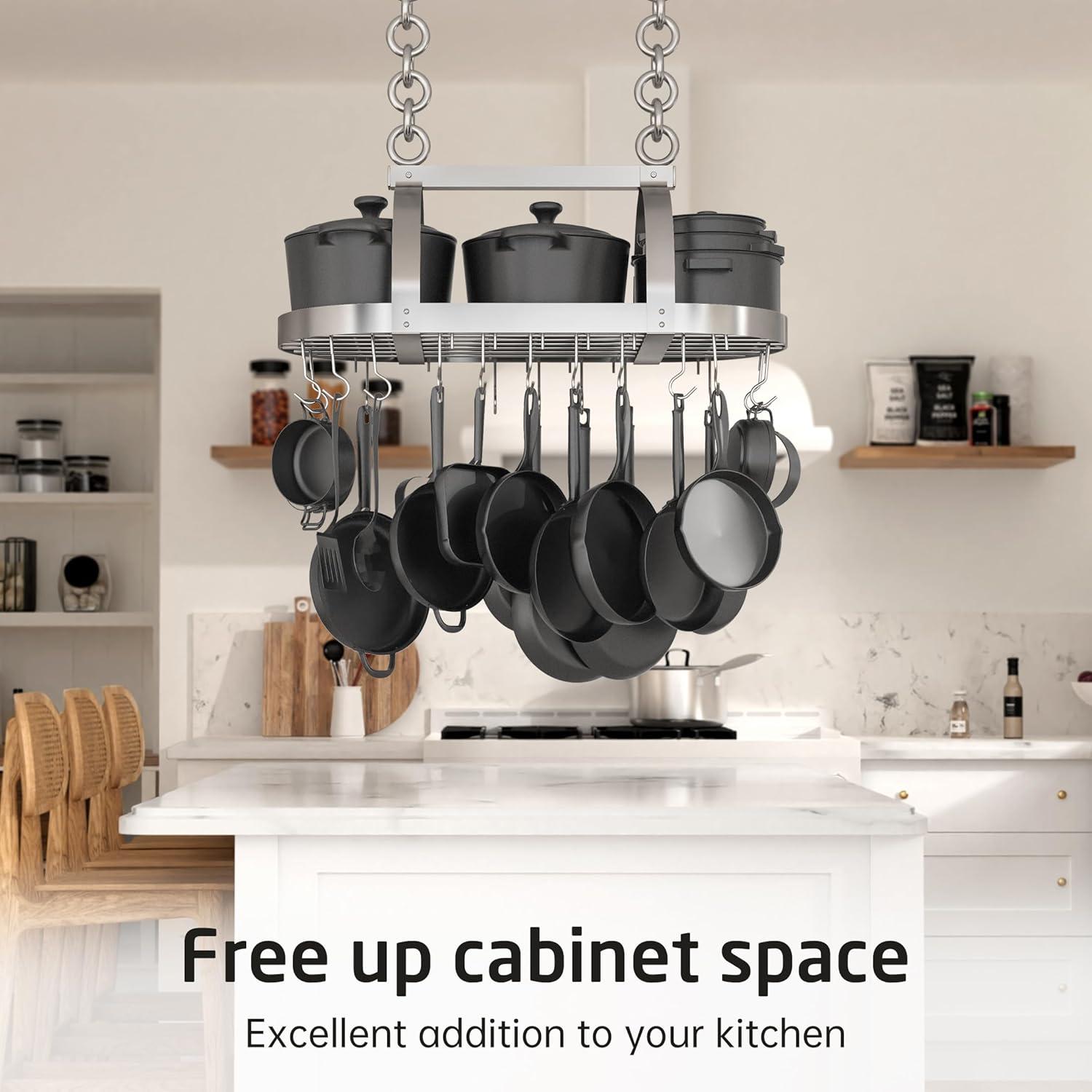 KES Hanging Pot Rack Ceiling Mount, Pot and Pan Rack, Pot Hanger, Kitchen Storage, Pot Rack Organizer with 20 S Hooks, Chrome, KUR221S85-CH