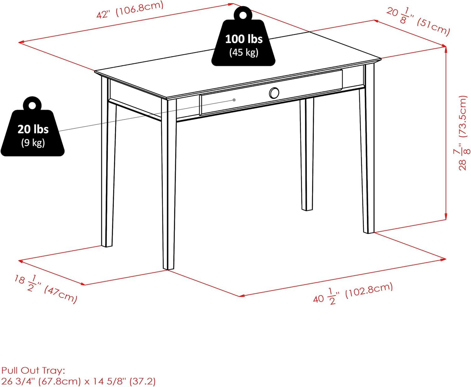 Studio Computer Desk Honey Brown - Winsome: Solid Wood, Pull-Out Tray, Luxury & Glam Style