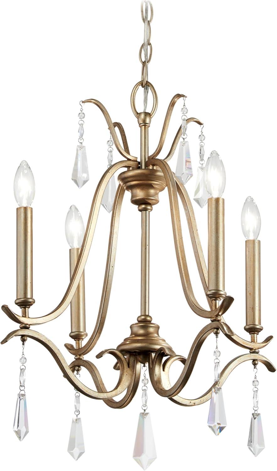 Minka Lavery Aged Brio Gold Pendant Chandelier 18" Wide French Clear Crystal 4-Light Fixture for Dining Room House Foyer Kitchen