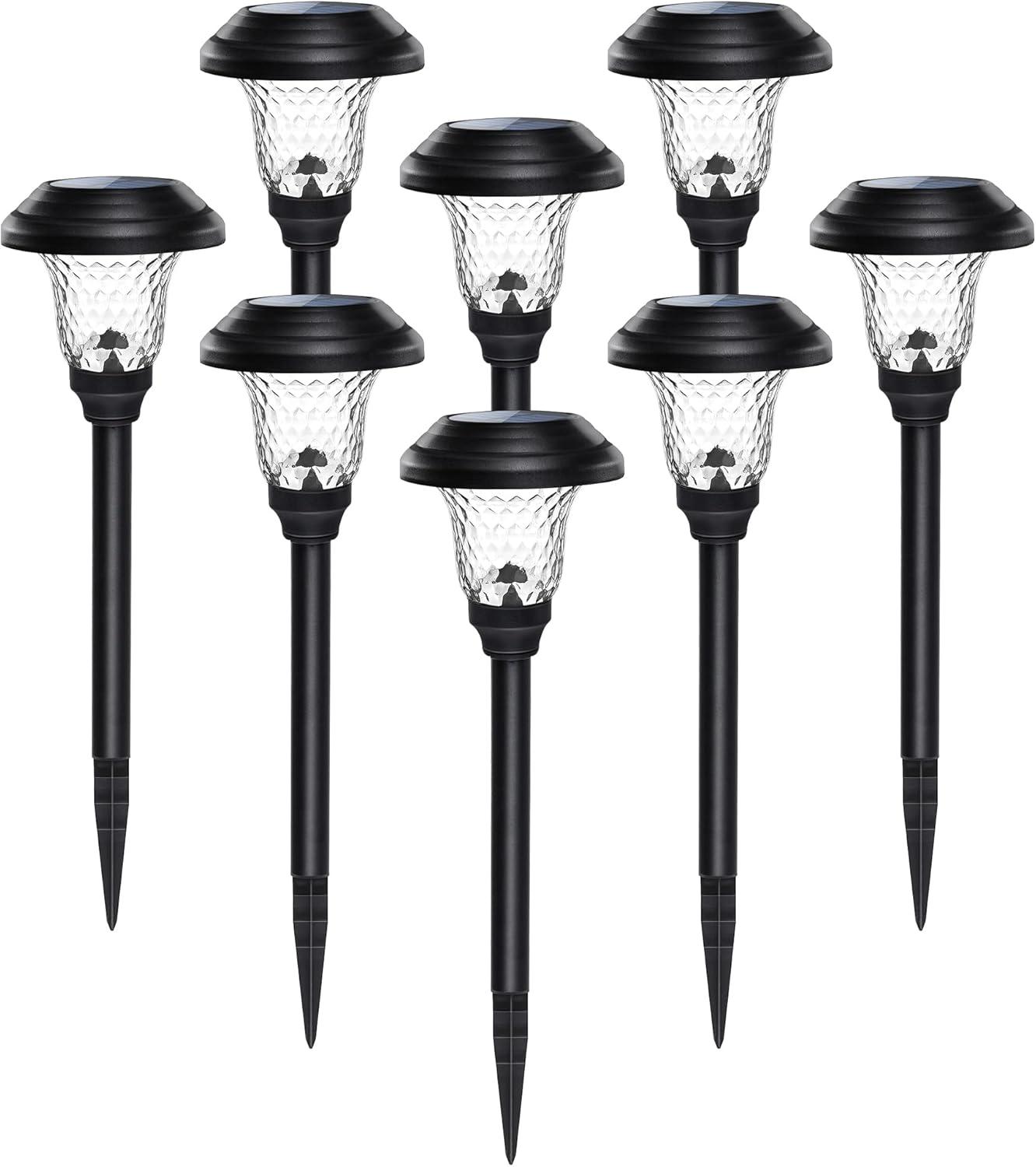 Modern Black Stainless Steel Solar Pathway Lights, 8-Pack