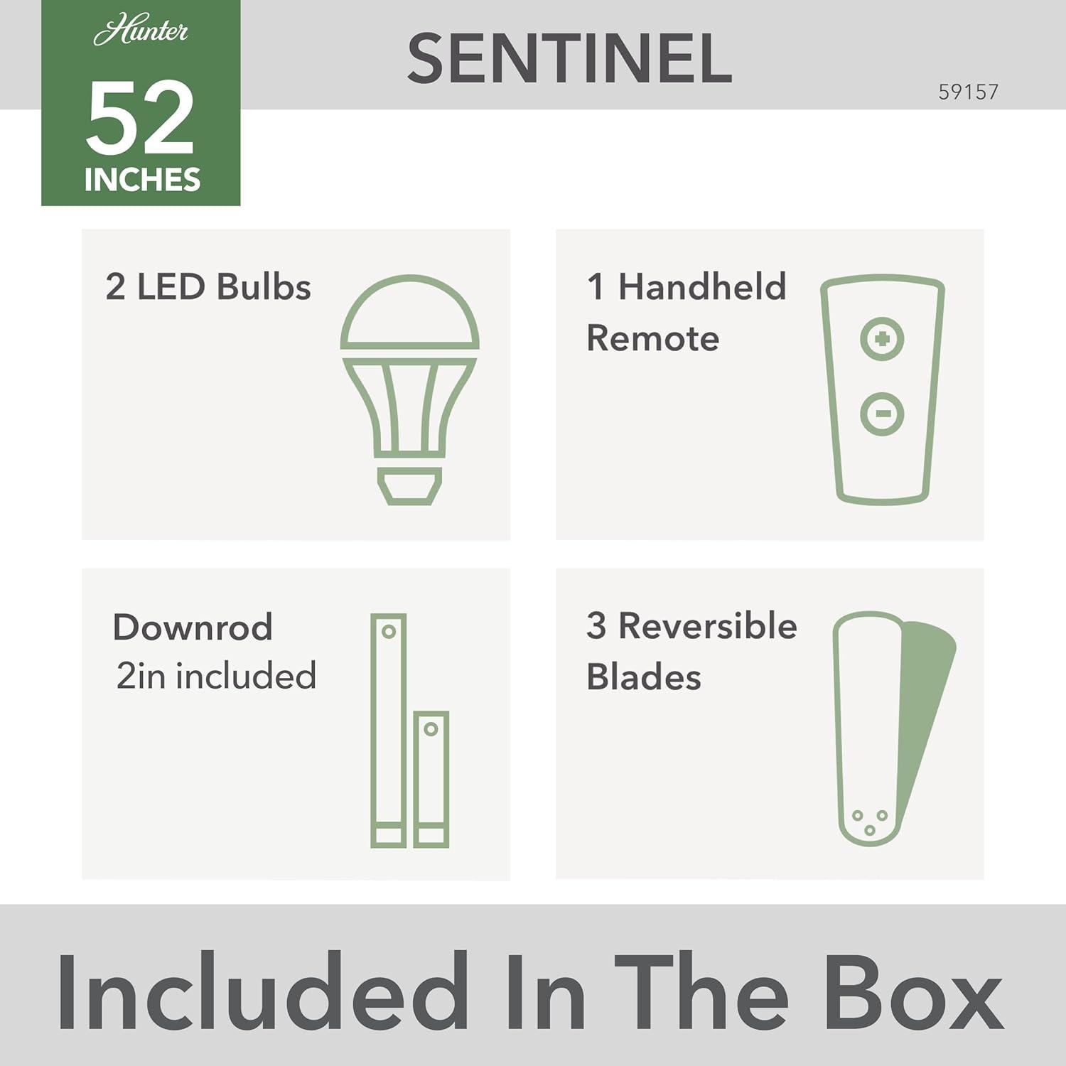 52" Sentinel Ceiling Fan with Remote Nickel: WhisperWind Motor, Reversible - Hunter Fan