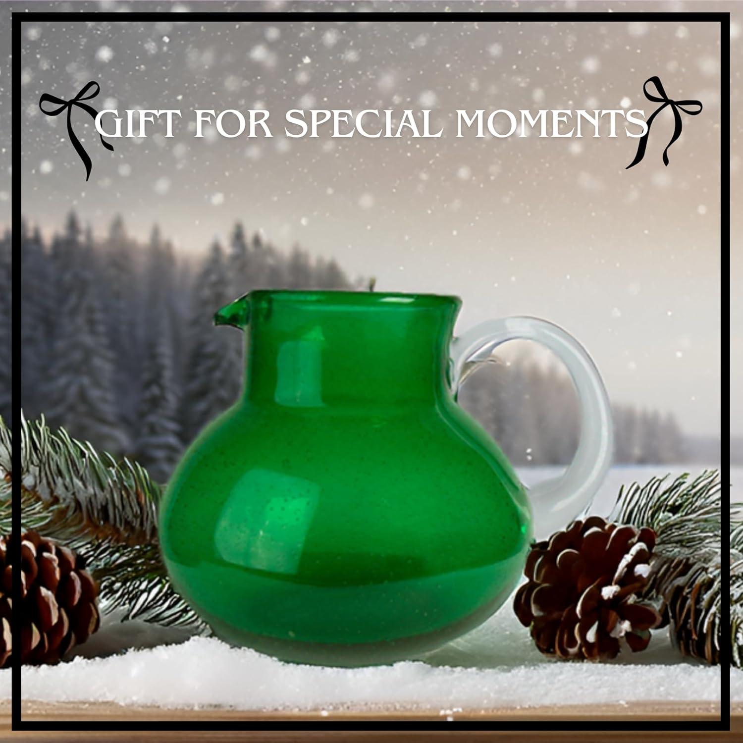 Artland Iris 90 Oz Handblown Glass Pitcher, Bubble Shape, Lead-Free, Versatile Drink Dispenser for Water, Juice, Cocktails, Dishwasher Safe - Green