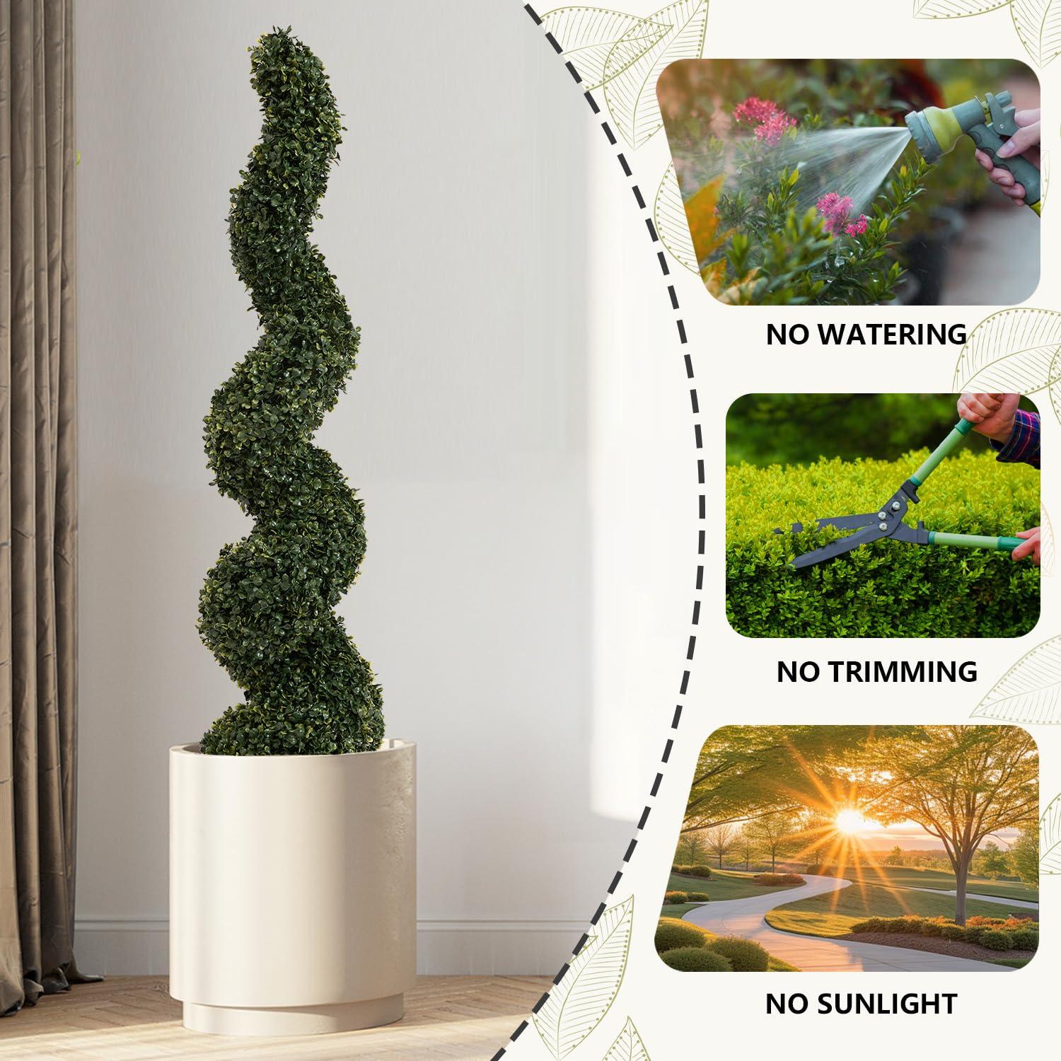 Goplus 4FT Artificial Spiral Boxwood Topiary Tree, 2 Pack Greenery Large Faux Plant in Cement-Filled Plastic Pot, Tall Fake Plant for Indoor Outdoor Home Front Porch Decor