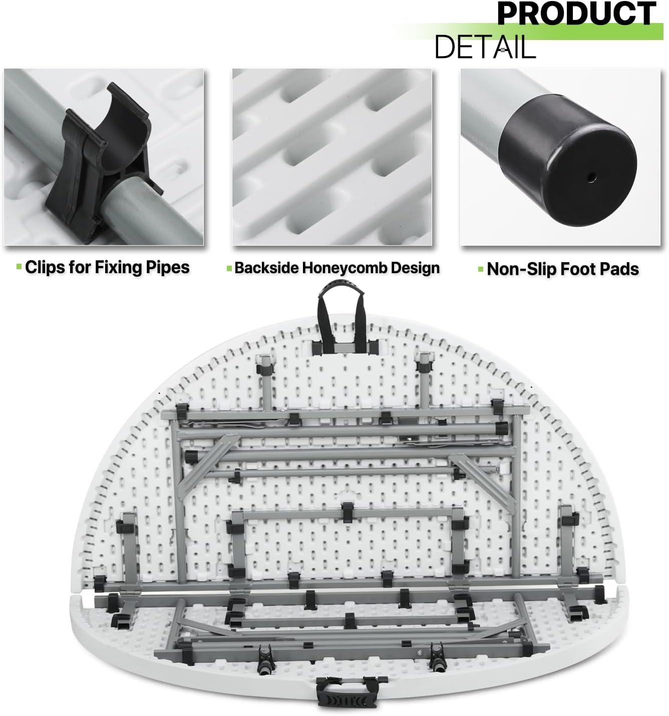 MoNiBloom Plastic Round Folding Table, Portable Foldable Party Banquet Table for Camping Dining Outdoor Picnic