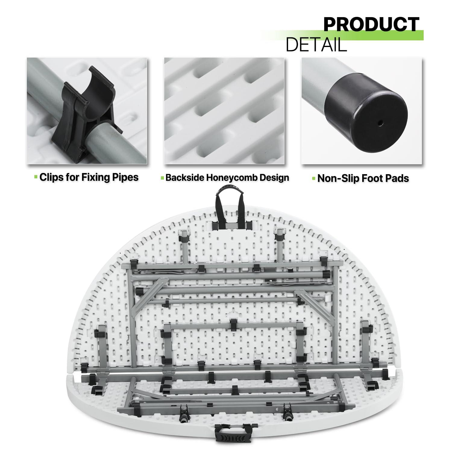 MoNiBloom Plastic Round Folding Table, Portable Foldable Party Banquet Table for Camping Dining Outdoor Picnic