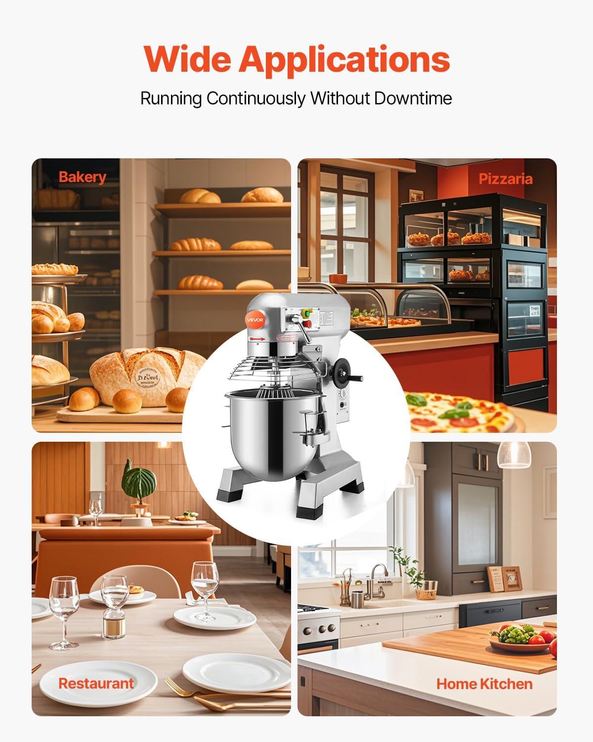 Happybuy 15Qt Commercial Food Mixer with Timing Function， Commercial Mixer 500W Stainless Steel Bowl Heavy Duty Electric Food Mixer Commercial with 3 Speeds Adjustable, Perfect for Bakery Pizzeria