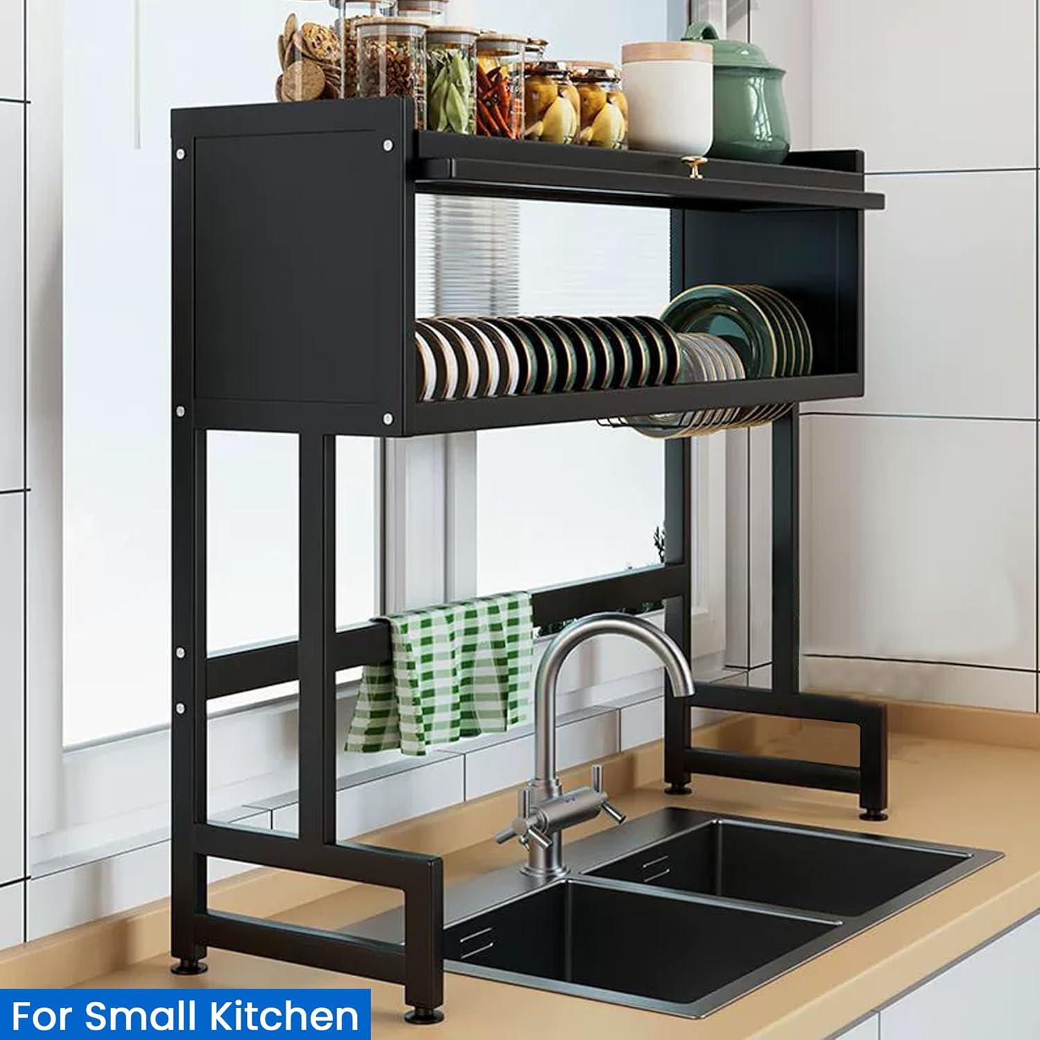 PAVORA 3 Tier Above Sink Dish Drainer Drying Rack, 33.5” Above Sink Dish Rack for Small Kitchens, Space Saving Drying Racks