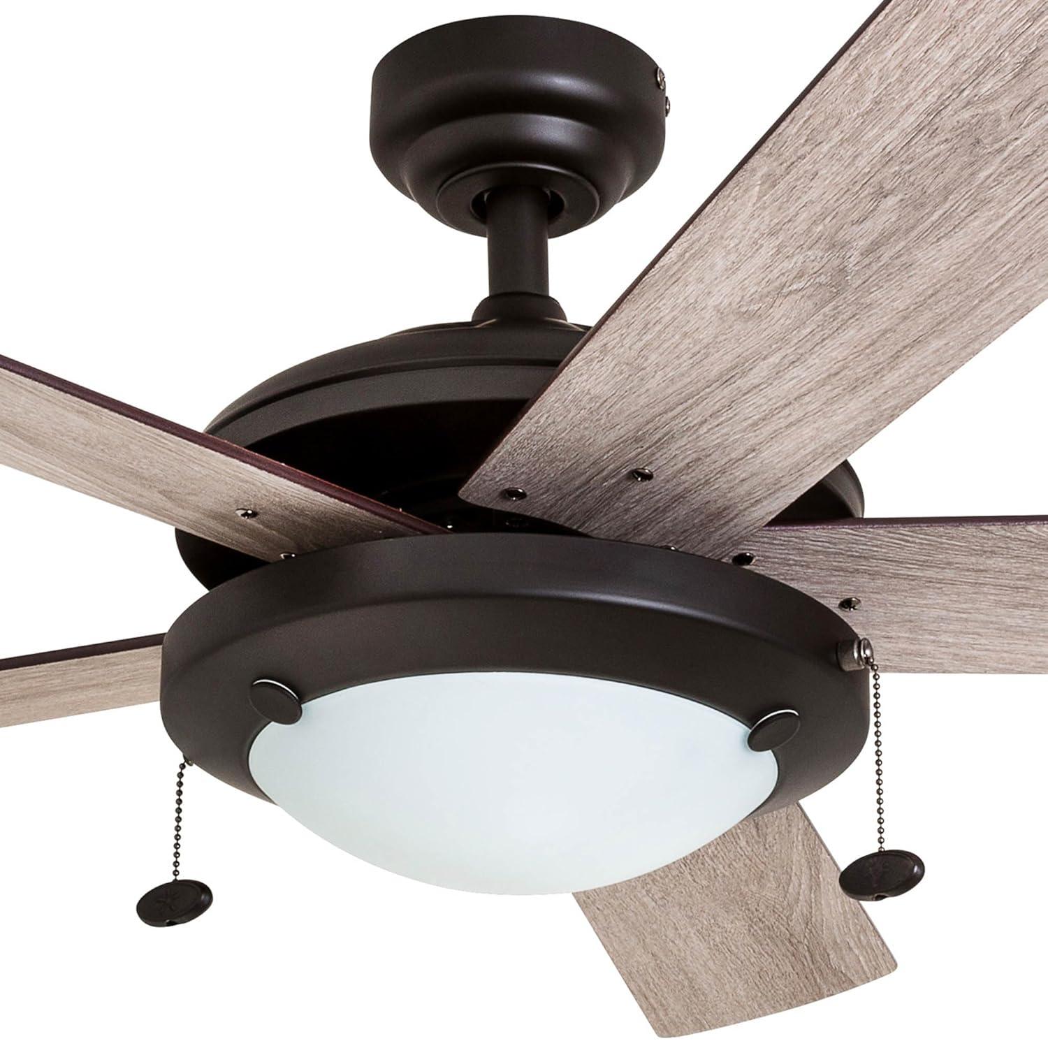 Prominence Home Bolivar 52" Bronze Ceiling Fan with 5 Blades, Integrated LED Light Kit, Pull Chains & Reverse Airflow