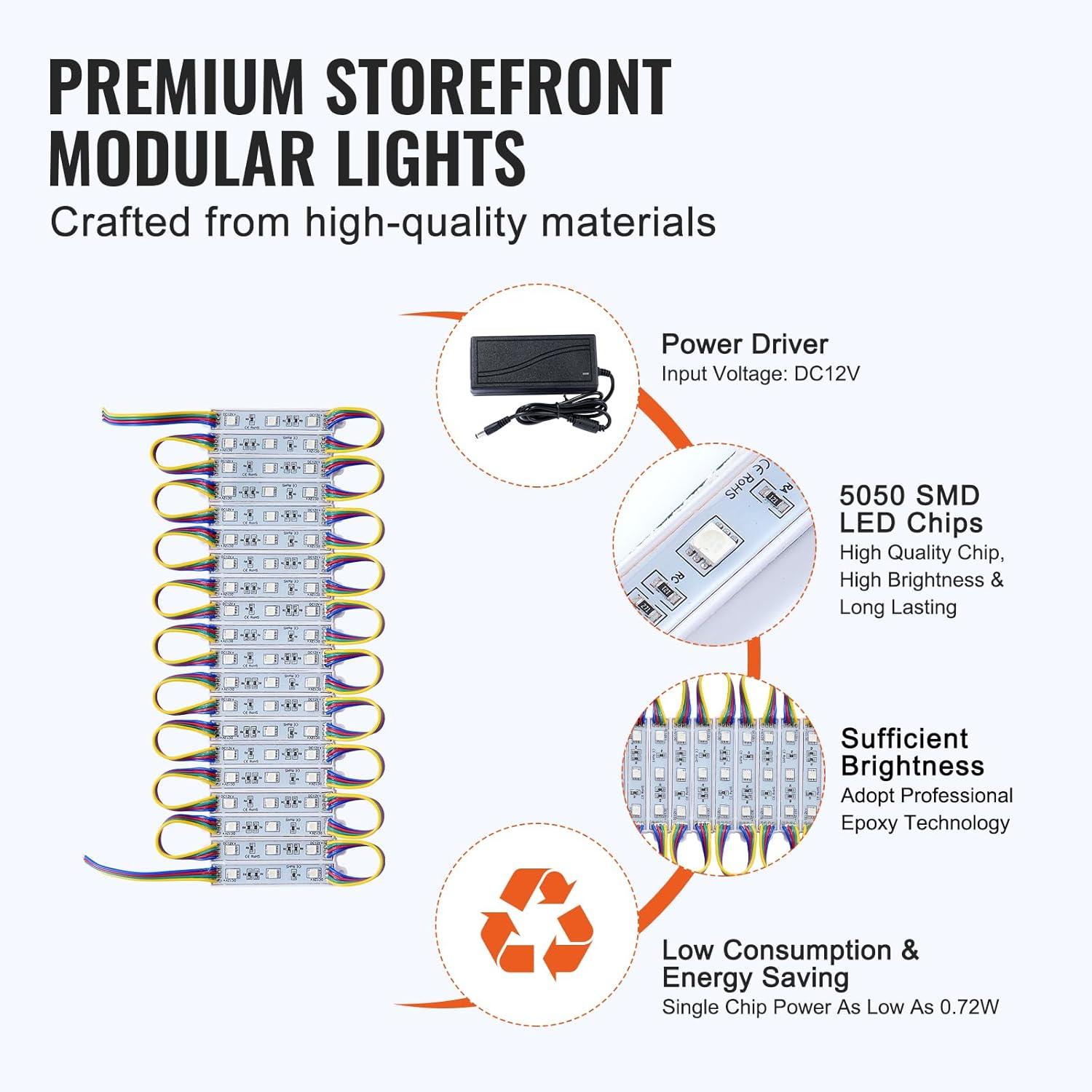 KFFKFF LED Storefront Lights 80PCS 41 ft LED Module Lights 3-LED 5050 SMD RGB