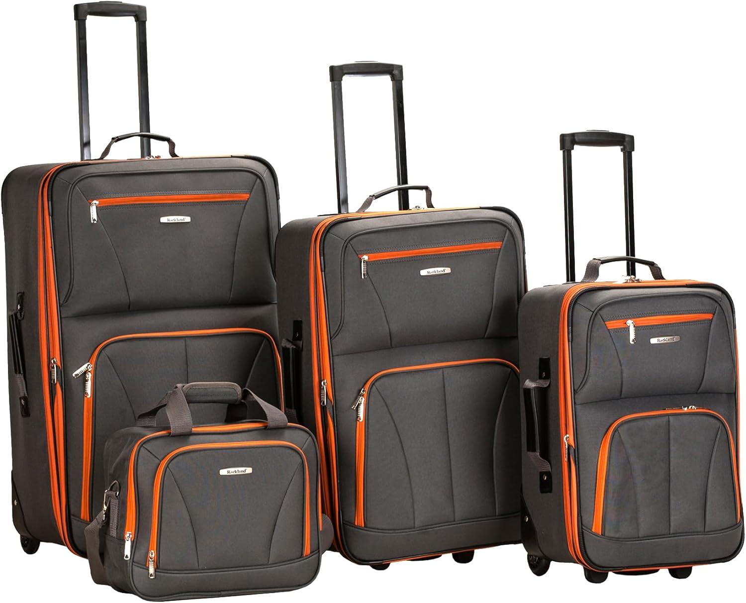 Charcoal Softside 4-Piece Spinner Luggage Set with Orange Trim