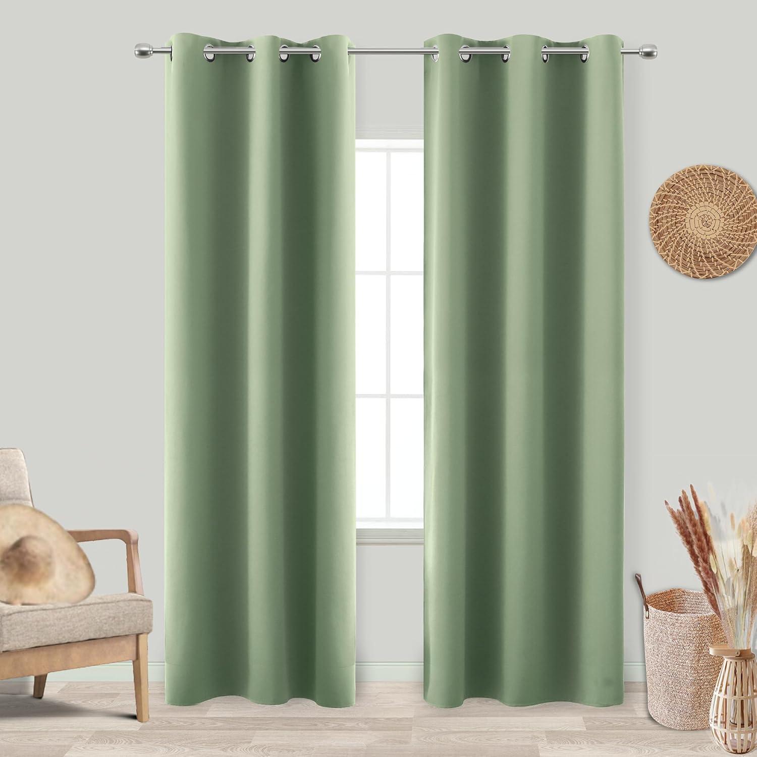 2 Pcs 84 Inch Heavy Insulated Blackout Curtain Panels Sage Green