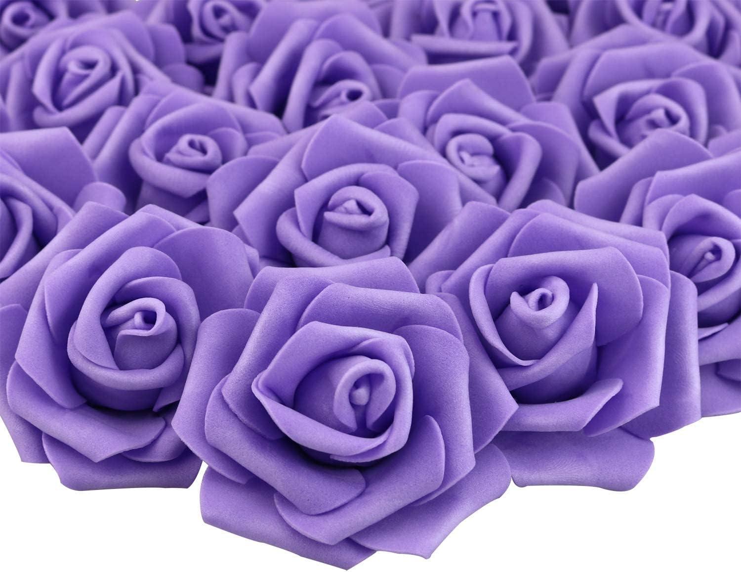 Juvale 100 Pack Purple Artificial Flowers, Bulk Stemless Fake Foam Roses for Wedding, Decorations, Bouquets, 3 in