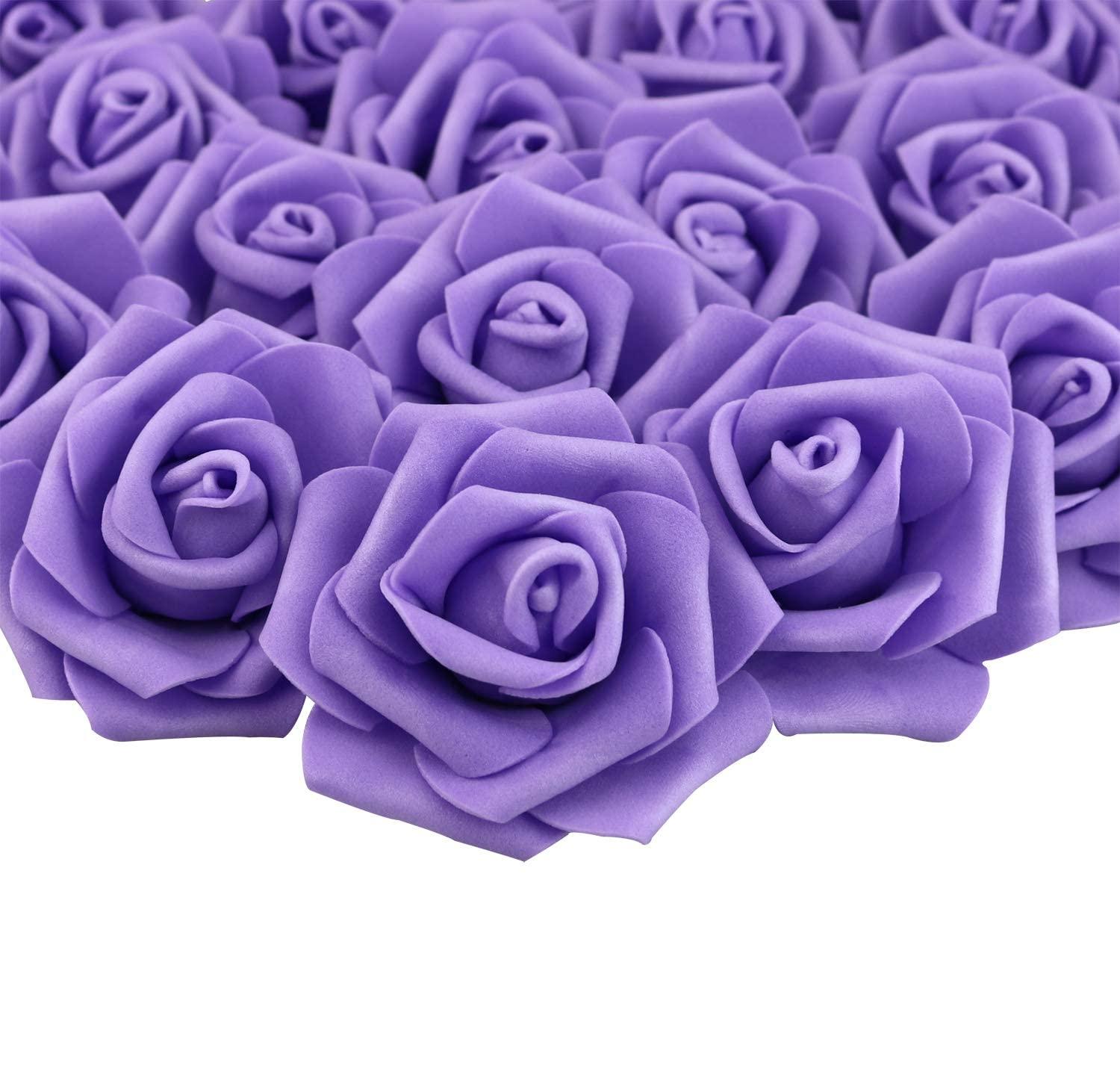 Juvale 100 Pack Purple Artificial Flowers, Bulk Stemless Fake Foam Roses for Wedding, Decorations, Bouquets, 3 in