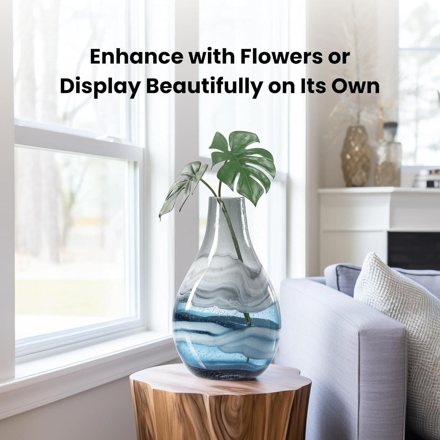 Torre & Tagus Andrea Swirl Glass Tall Bulb Vase - Blue, 14.25"