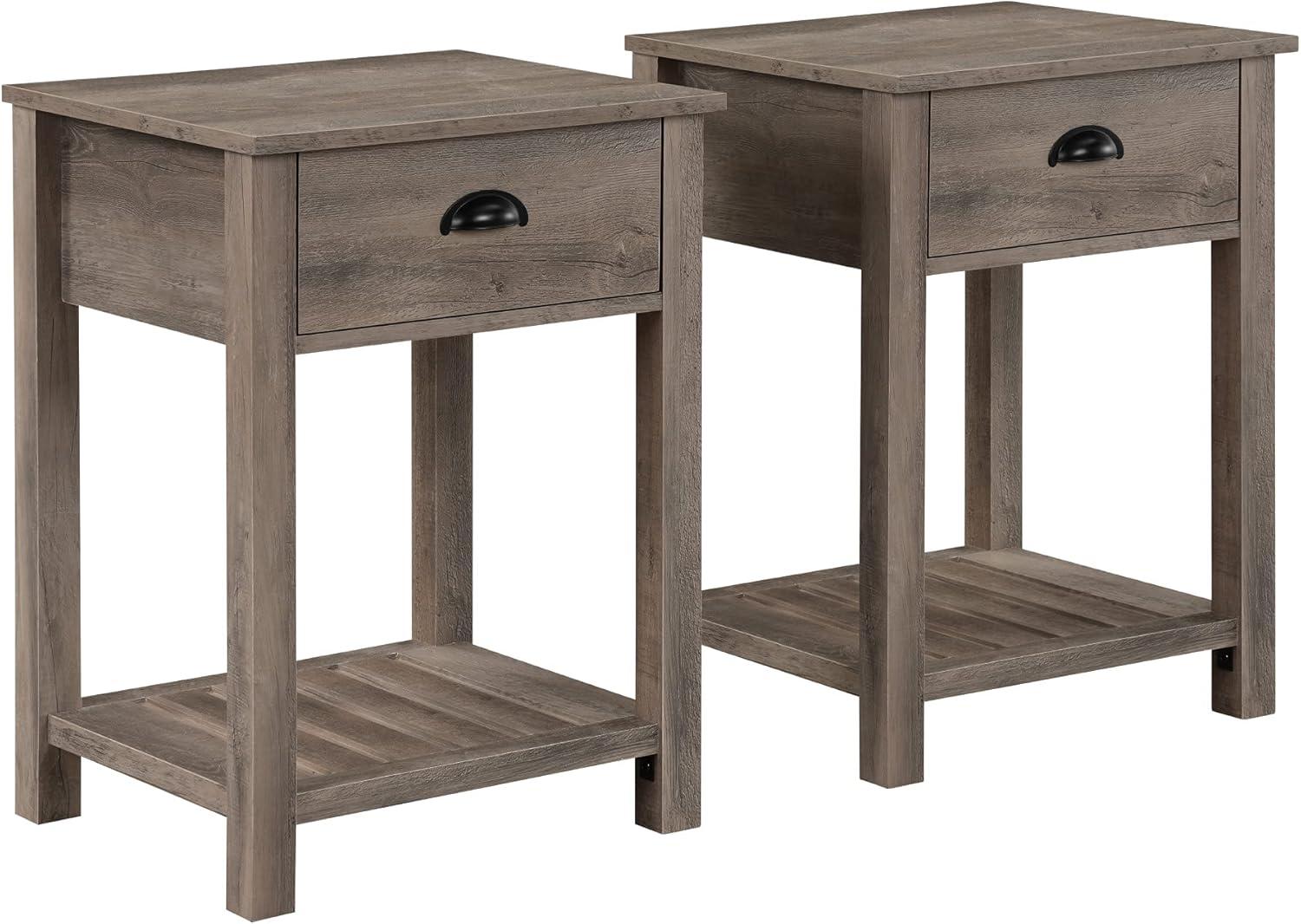 Country Farmhouse Single Drawer End Table Set in Gray Wash