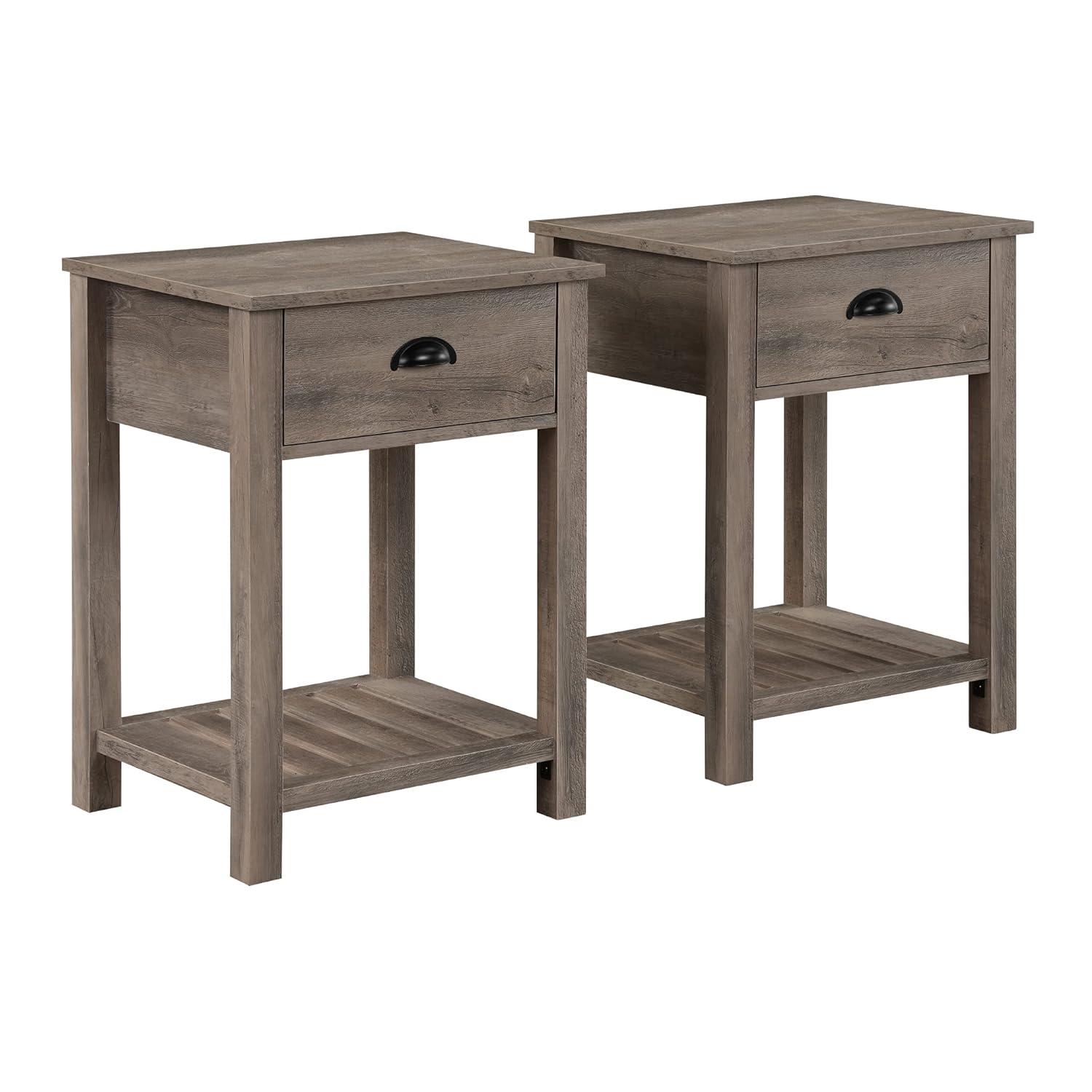 Juego de Mesa Auxiliar con Cajón Individual Estilo Granja Campestre en Lavado Gris