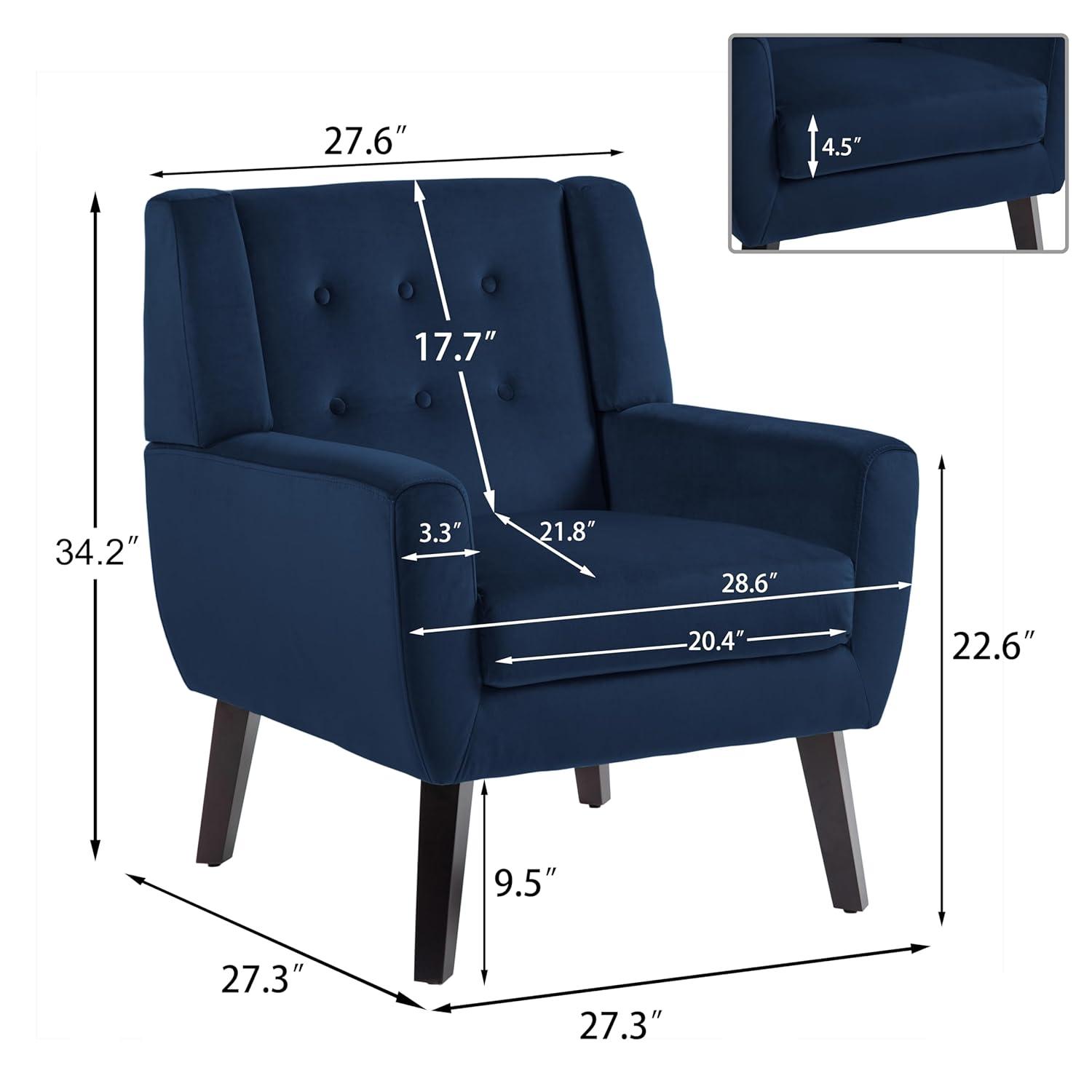 DREAMSIDEA Modern Button Tufted Accent Chair Set of 2 Upholstered Armchair Indoor,Velvet Living Room Chair for Bedroom,Royal Blue