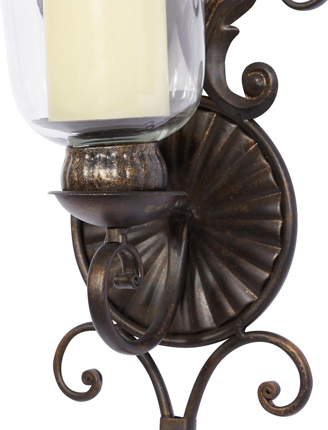 DecMode Bronze Glass Wall Sconce with Scroll Designs