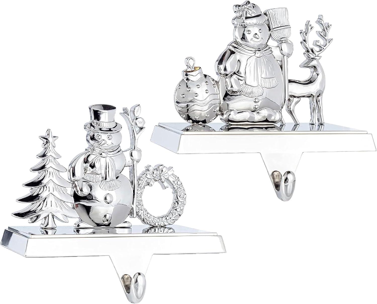 Klikel Stocking Holder Set of 2-2D Snowman and Snowlady Metal Stocking Hanger for Mantel - Snow Couple Christmas Stocking Holder for Fireplace Mantle - Snowman Heavy Stocking Holder for Mantle