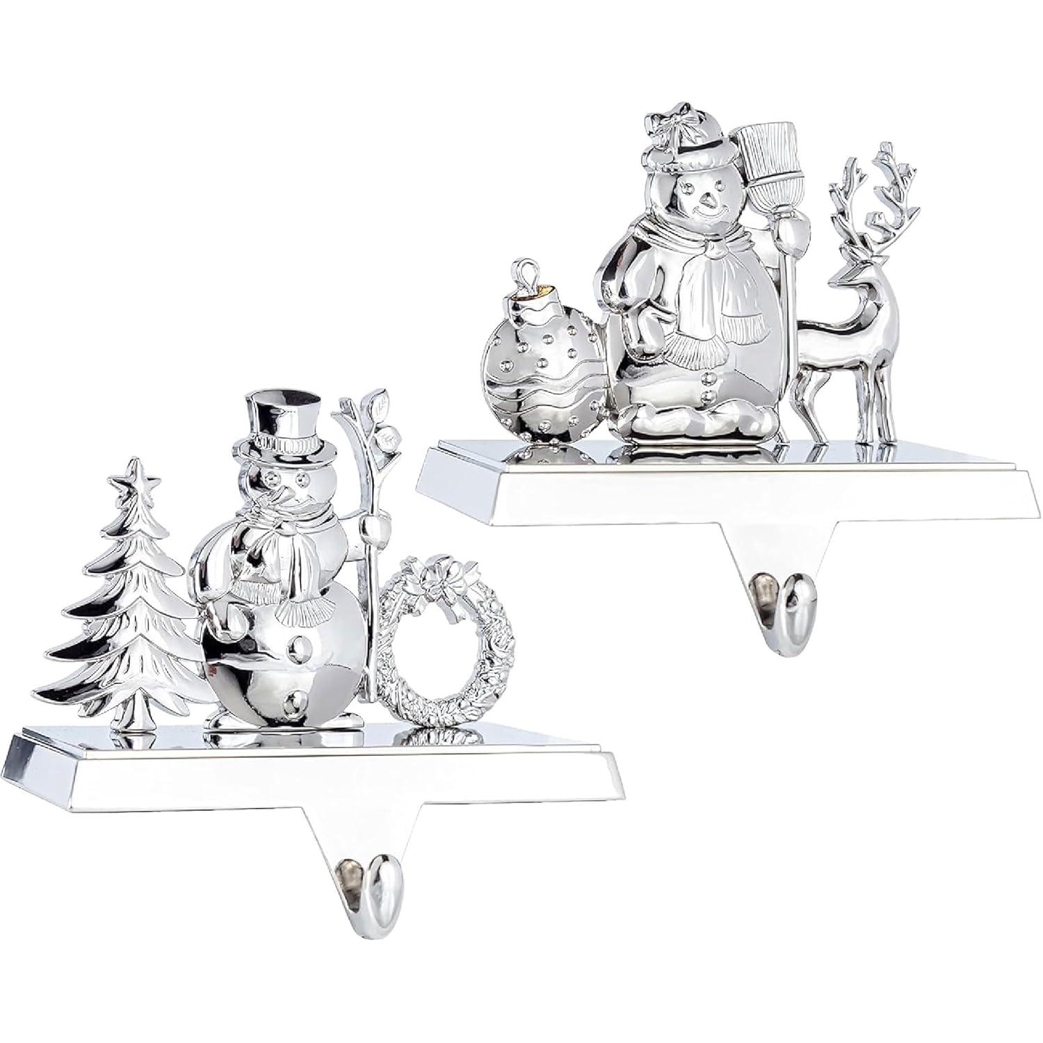 Klikel Stocking Holder Set of 2-2D Snowman and Snowlady Metal Stocking Hanger for Mantel - Snow Couple Christmas Stocking Holder for Fireplace Mantle - Snowman Heavy Stocking Holder for Mantle