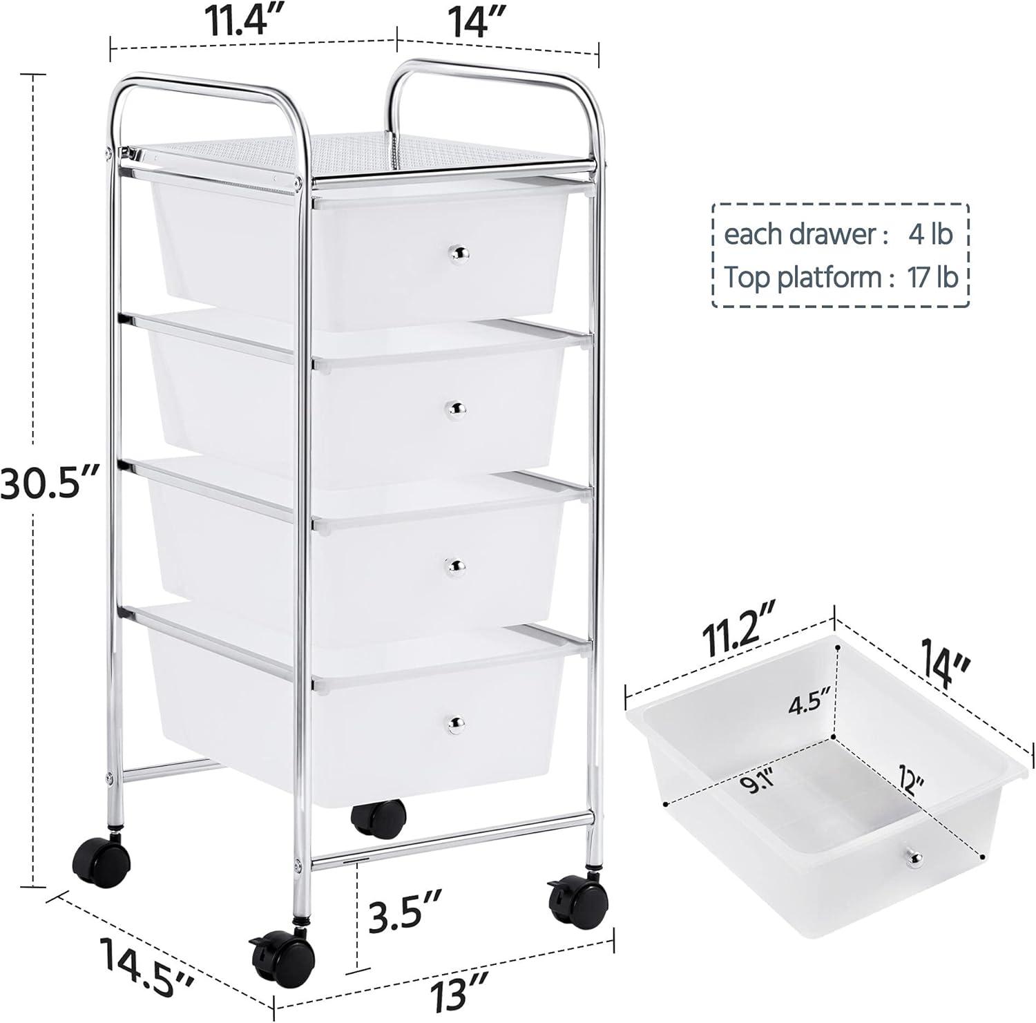 Yaheetech Drawers Rolling Storage Cart Metal Frame Plastic Drawers for Office/Home/Study