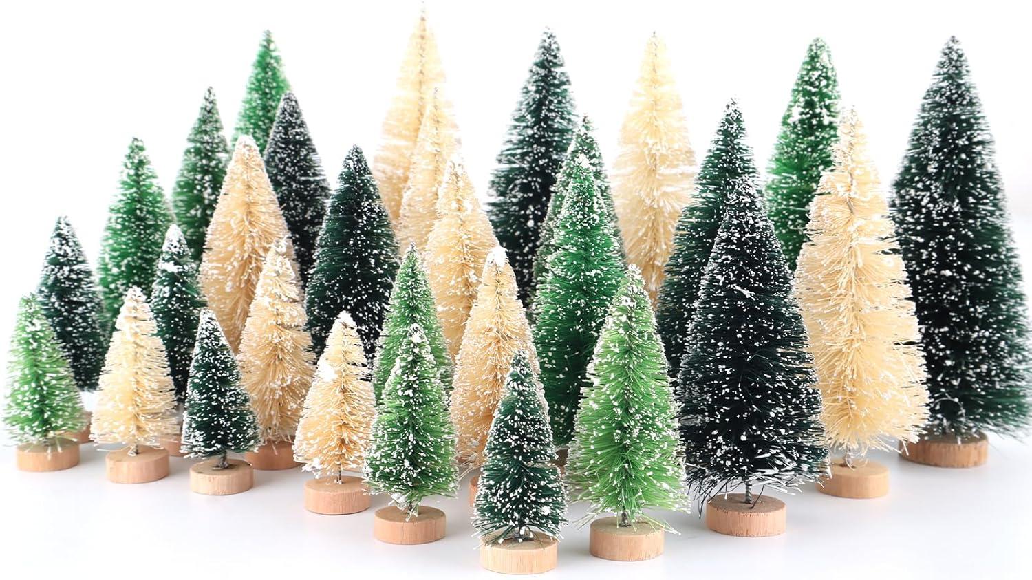 Miniature Snow-Covered Green and White Tabletop Christmas Trees